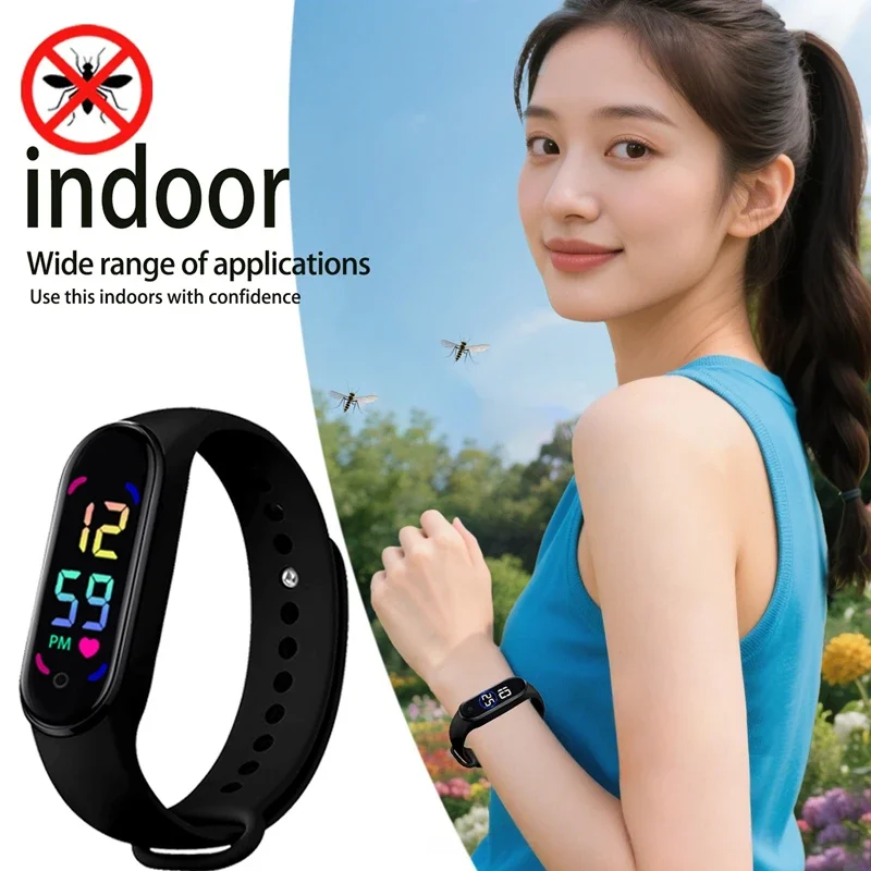 Neues Mückenabwehr-Armband mit LED-Zeitanzeige, tragbare Uhr, physikalisch, ultraschallbasiert, nicht chemisch, für Zuhause, Outdoor und Sport. – Detail 3