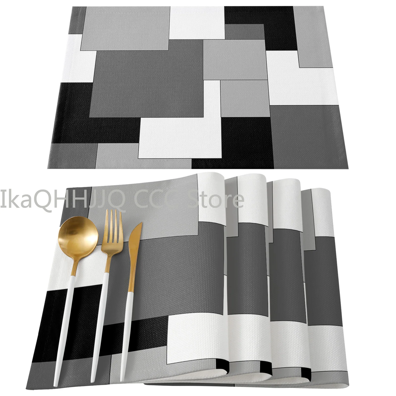 White Black Grey Patch Abstract Art Dining Placemat Table Tableware Mats Kitchen Dish Mat Pad Table Mat Home Decoration