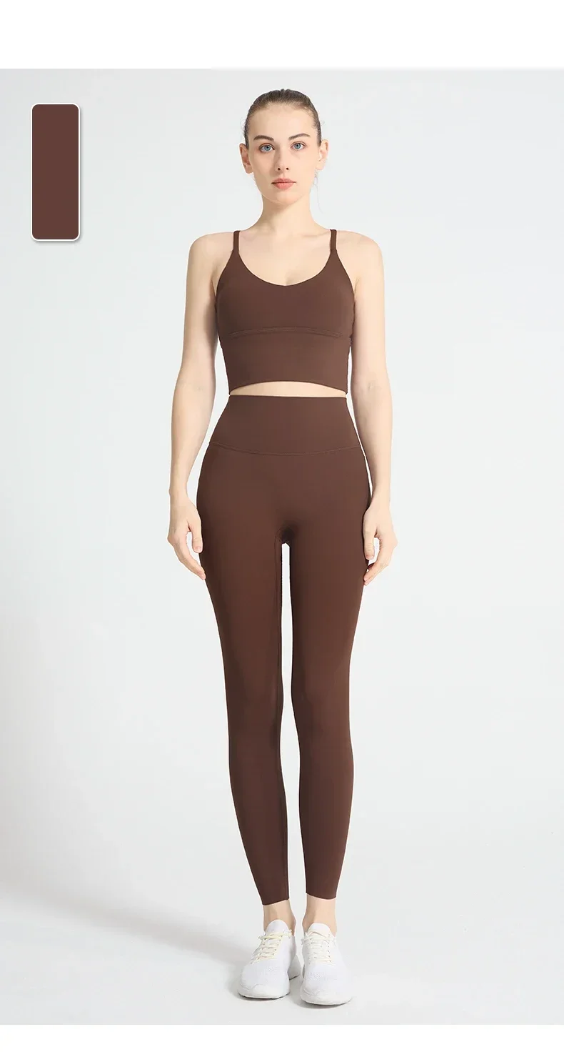 Einfarbige Weiche Damen-Sportanzüge mit Rückenkreuzdesign, Stoßfestes Sport-Top, Hochelastische Fitness-Leggings, Lauf- und Yoga-Sportsets – Detail 18