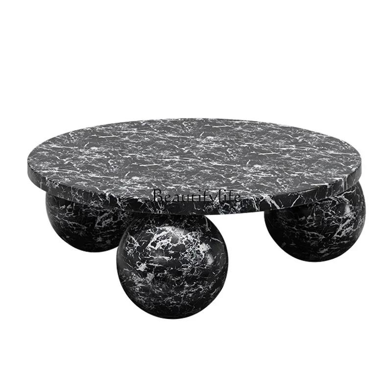 

FG40Light luxury modern round coffee table small apartment tea table solid wood