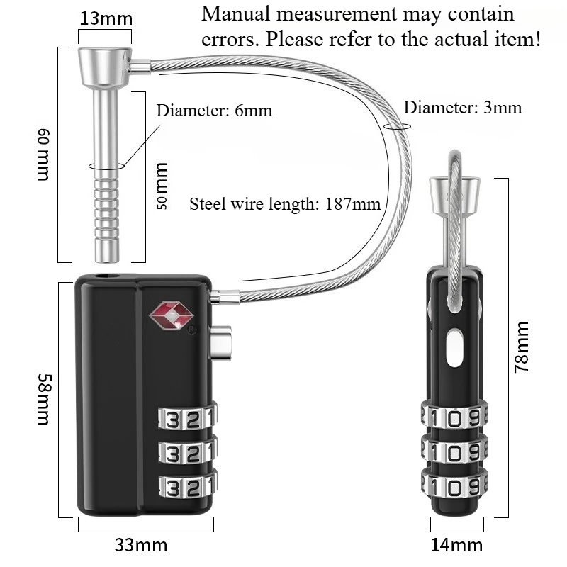 الجمارك ، قفل صندوق البندقية TSA ، قفل السلك ، قفل صندوق البندقية المضاد للسرقة ، مجموعة سبائك مكونة من 3 أرقام ، دبوس 6 سنتيمتر #3