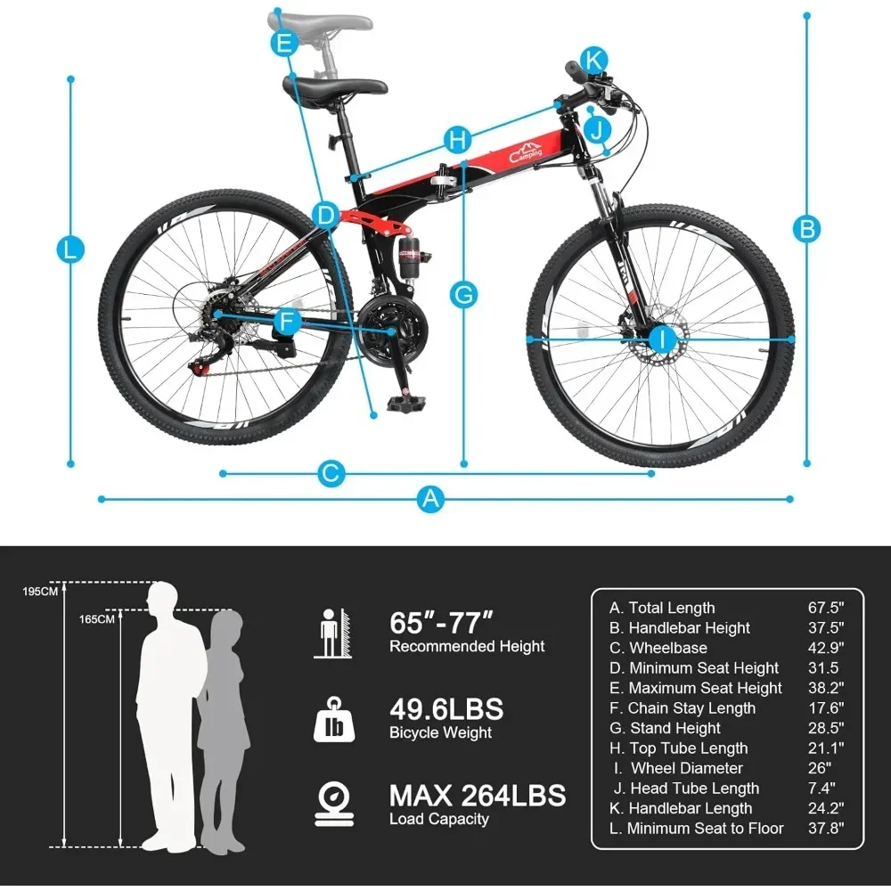 24/26 Inch Foldable Bikes for Adults 21 Speed Mountain Bike, Adult Bicycle with High Carbon Steel Frame