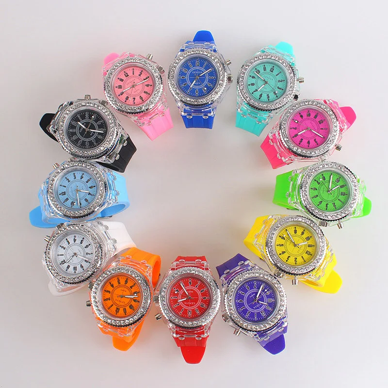 MAYZHISU Kids Quartz Watch Colorful LED Light Silicone strap Children Women Quartz Wristwatch Fashion Male Female Student Clock