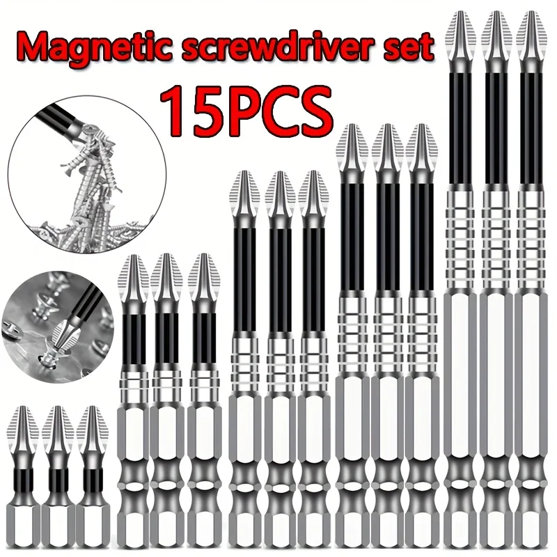 Image of 15-teiliges K5 Rutschfestes Stoßfestes Gewindebohrer-Set, Hochmagnetisches Elektrisches Schraubendreher-Bohrset - Hohe Härte, Langlebig