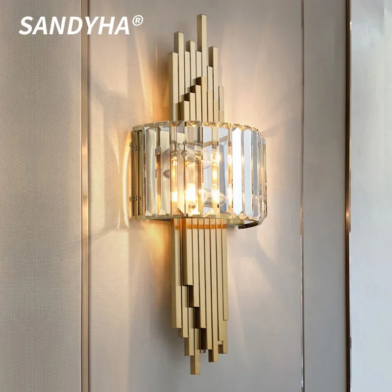 

SANDYHA Nordic Living Room Corridor LED Wall Lamp Modern Creative Art Lobby Bedroom Bedside Crystal Decor Lighting Fixtures