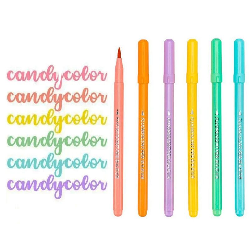 

6 Colors Soft Brush Highlighter Pens Pastel color Marker Brush Art painting Fluorescence Pen Calligraphy pen Stationery Supplies