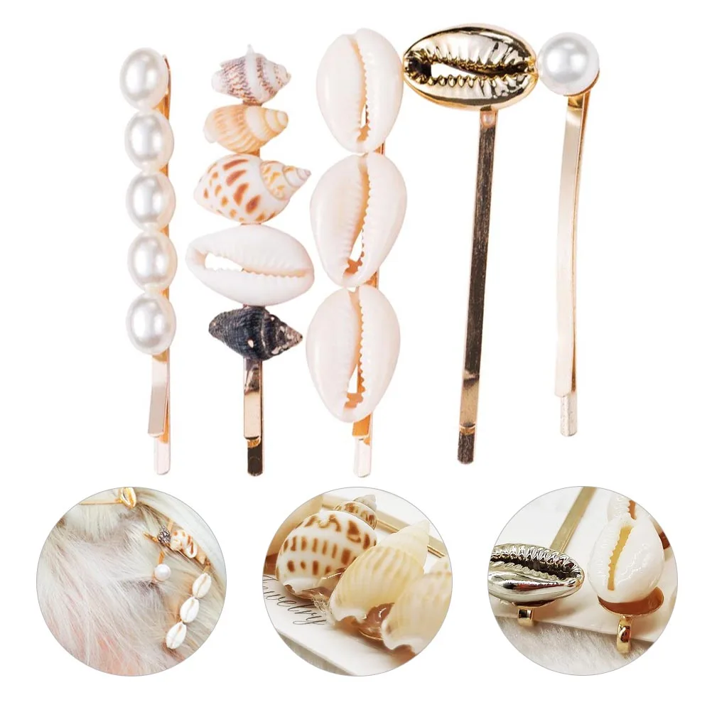 

5 Pcs Durable Shell Shape Hairpin Premium Alloy Material Elegant Pearl Hair Clip Ocean Style Barrettes For Ladies