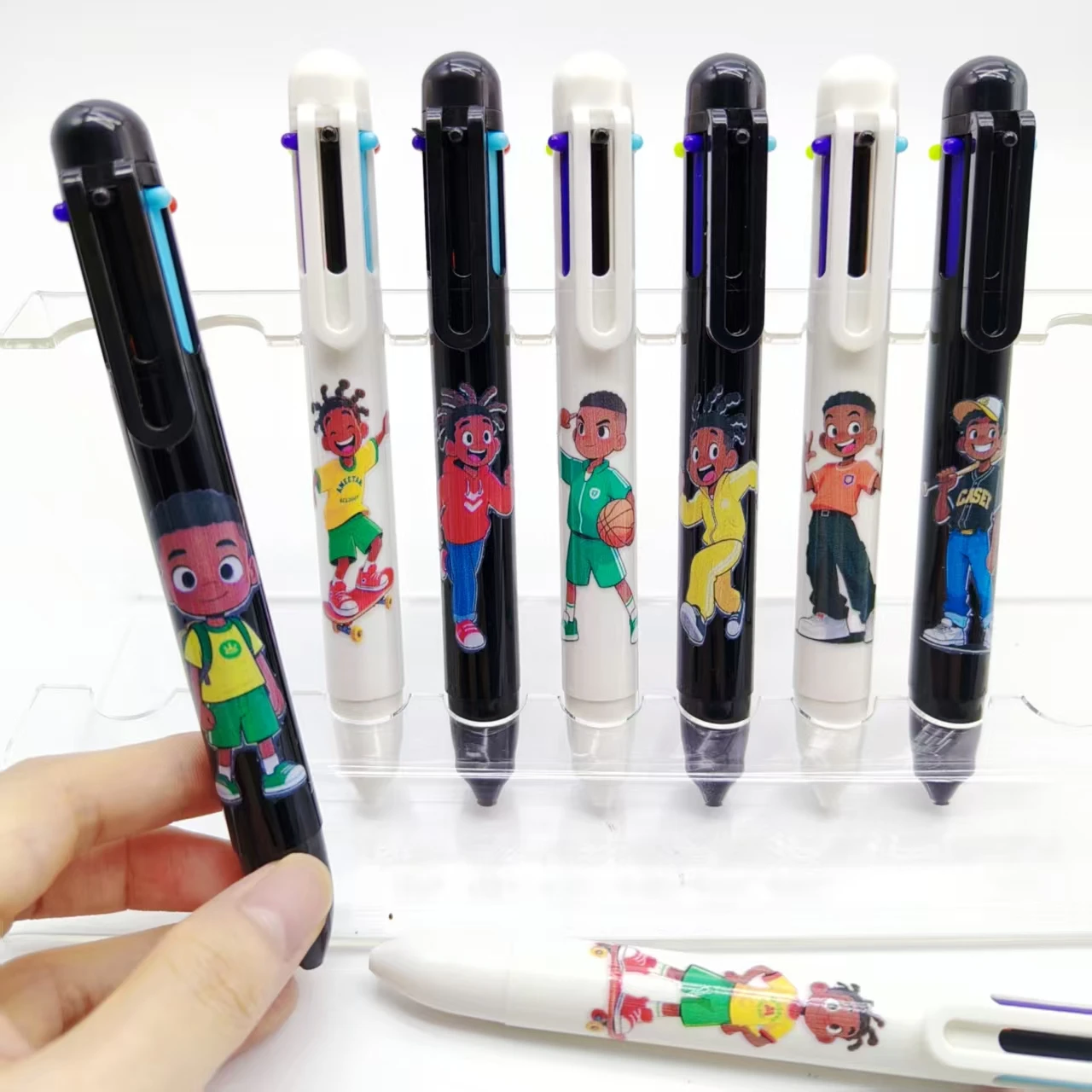 

8PCS/12PCS Campus Edition Black Boy Theme multi-color Pen Black Boy Pattern 6-in-1 multi-color pen