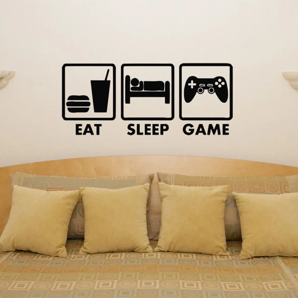 Eat Sleep Game Repeat Play Joystick Game Room Wall Decal Vinyl Home Decor Boys Teens Bedroom Sticker Removable Wall Poster