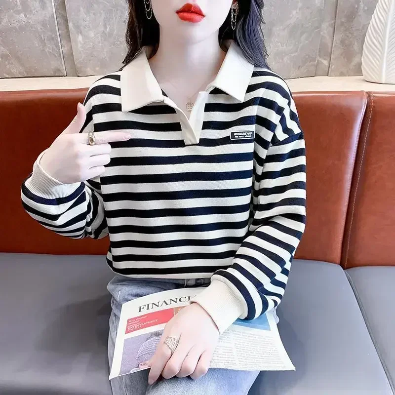 

Baggy Polyester Pulovers Polo Neck T Shirt for Women Shirts Fashion High Quality Woman Tshirt Korean Popular Clothes XQ832