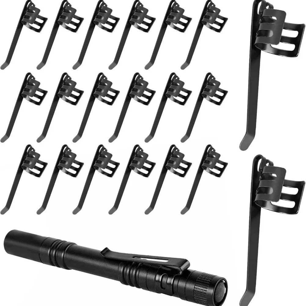 Metal Flashlight Securing Clips Attaches Metal Clips Black Penlight Accessories Convenient Organization Daily Use