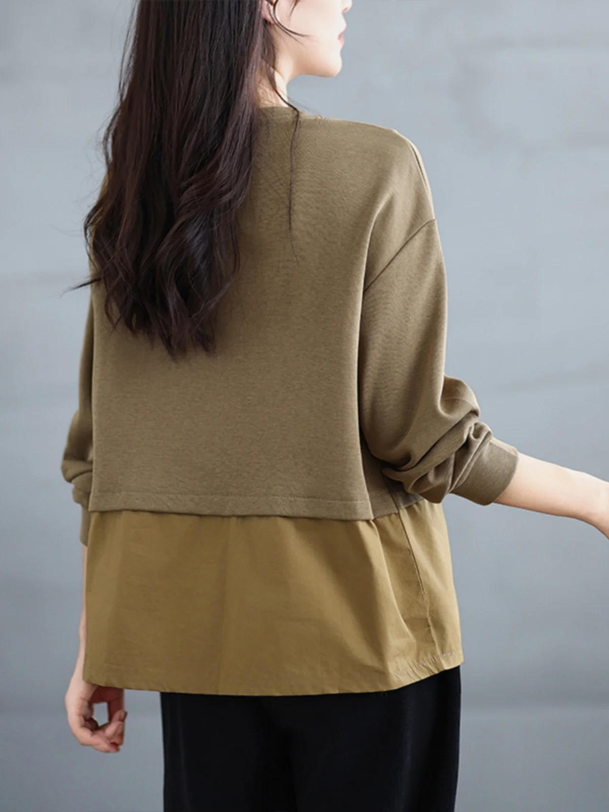 Taglie forti Casual Allentato Lungo Sve round Ne Felpa da donna T-shirt alla moda con grandi ket per la primavera autunno