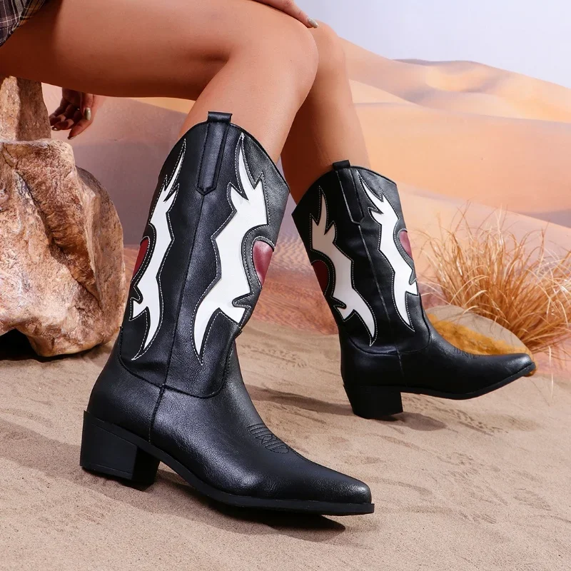 Gladiator Print Random Woman Long Boots Winter New Chelsea Trend Shoes Mid-calf Leather Pointed Toe Designer Women Western Botas