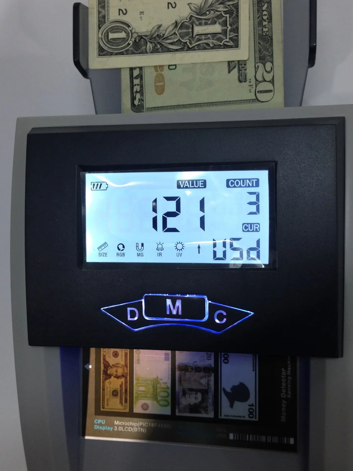 كاشف الأوراق النقدية متعدد الوظائف بالدولار الأمريكي، كاشف الأوراق النقدية متعدد البلدات القابل لإعادة الشحن #2