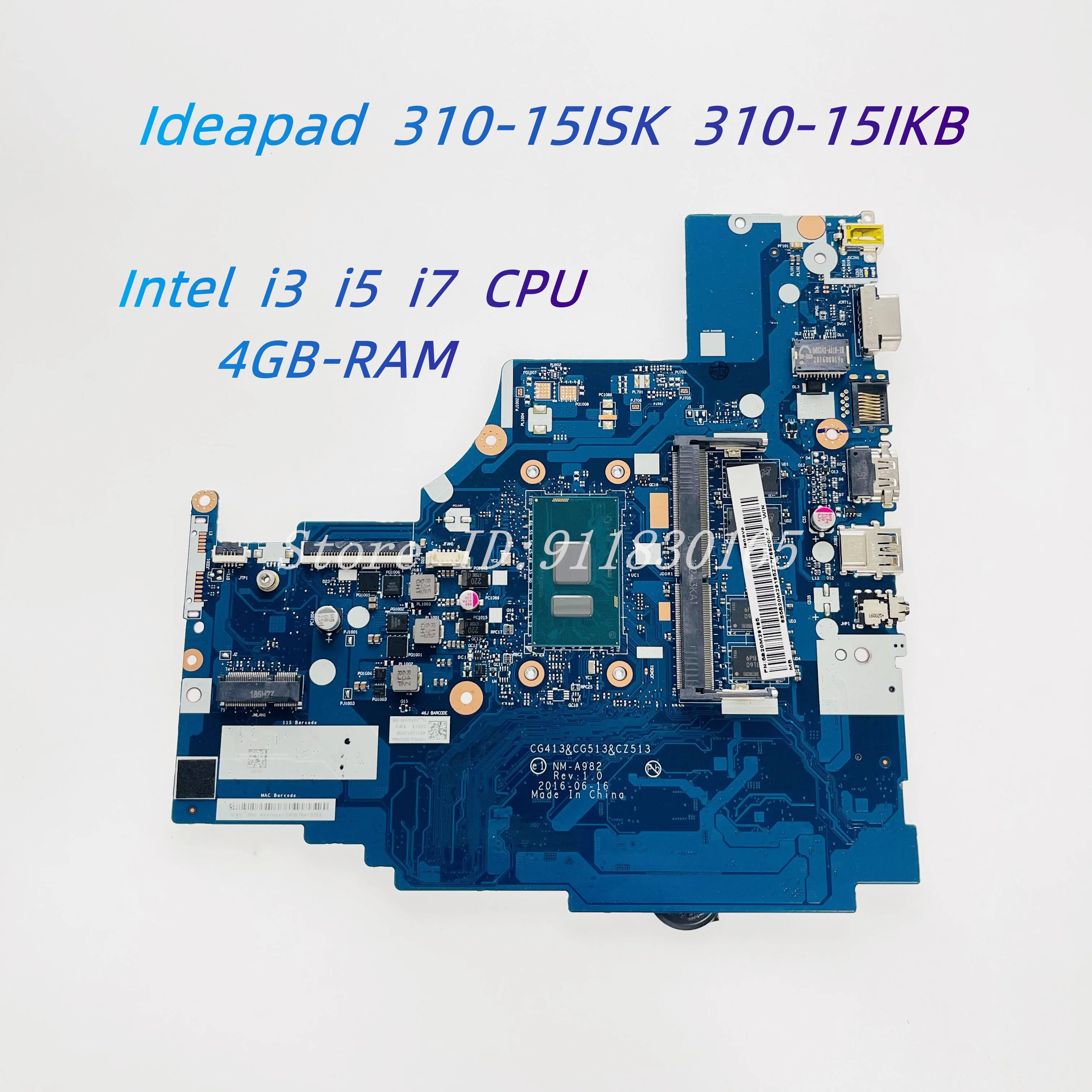 NM-A752 NM-A982 Mainboard For Lenovo Ideapad 310-15ISK 310-15IKB Laptop Motherboard With i3 i5 i7 CPU 4GB RAM DDR4 100% Test