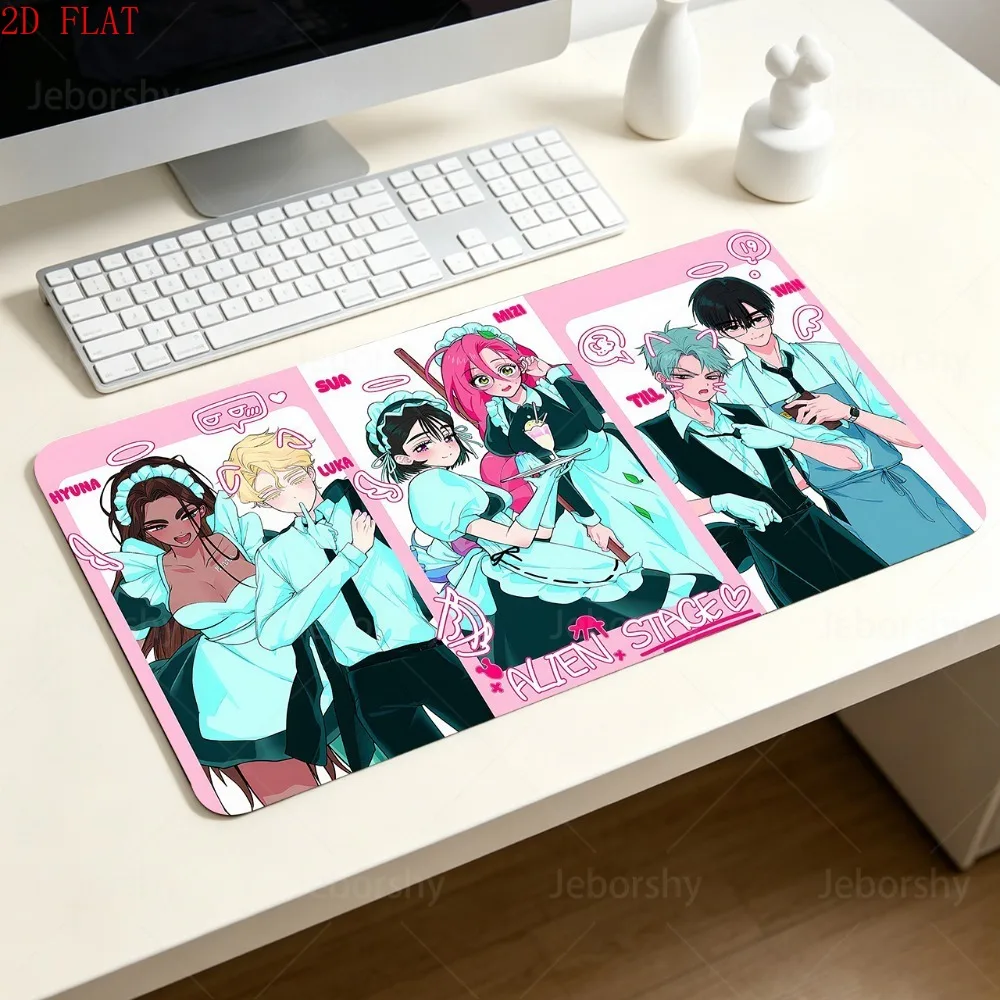 Cute Alien Stage Character Print Large Mouse Pad Wear-resistant Locking Edge Desk Mat for PC Laptop Gamers
