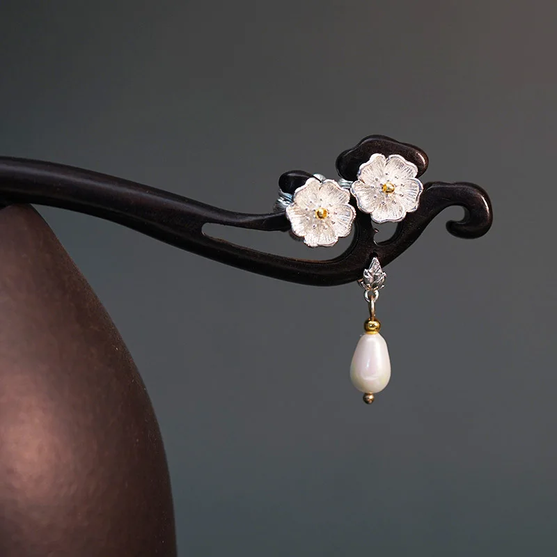 Accesorio para el cabello con pinza para el cabello de sándalo de estilo chino Vintage, pinza para el cabello clásica con flor de loto para mujer, accesorio para el cabello exquisito