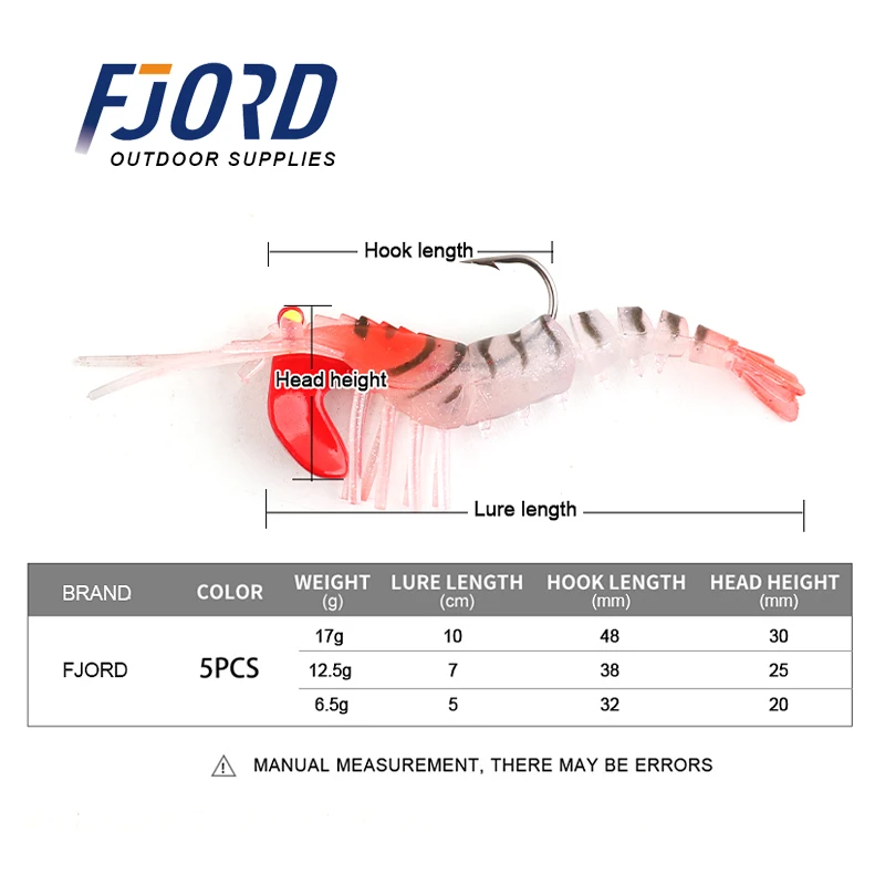 FJORD Hot Many Section Shrimp Classic Flexible Shrimp 6.5/12.5/17g Fishing Lures Soft Lure Bionic Baits Lead Hook FishingTackle