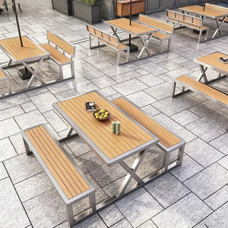Stainless Steel Outdoor Table and Chair Set for Courtyard Park Square Commercial Street Canteen One Piece Combination