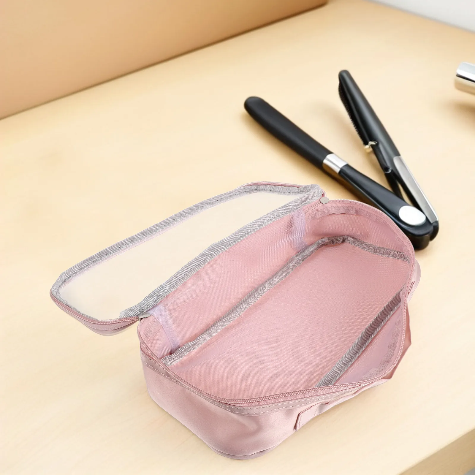 Hair Tools Travel Bag Pink Portable Storage Organizer for Curling Iron Dryer with Clear Window and Foldable Design