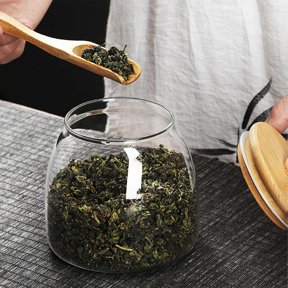 

Glass Containers with Lids Flour and Sugar Jars Bamboo Cover Moisture Proof Transparent Kitchen Canisters Sugar Container