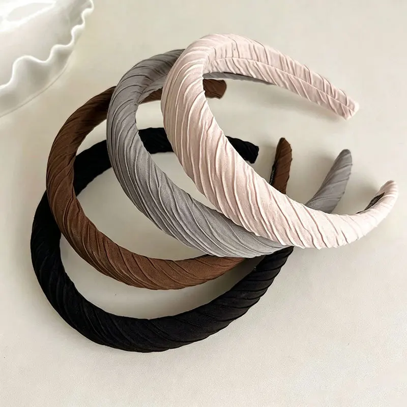 Korean Style Simple Wide Ribbed Pleated Sponge Headband, Elegant Hair Hoop For Women, Hair Accessories For Pressing Hair