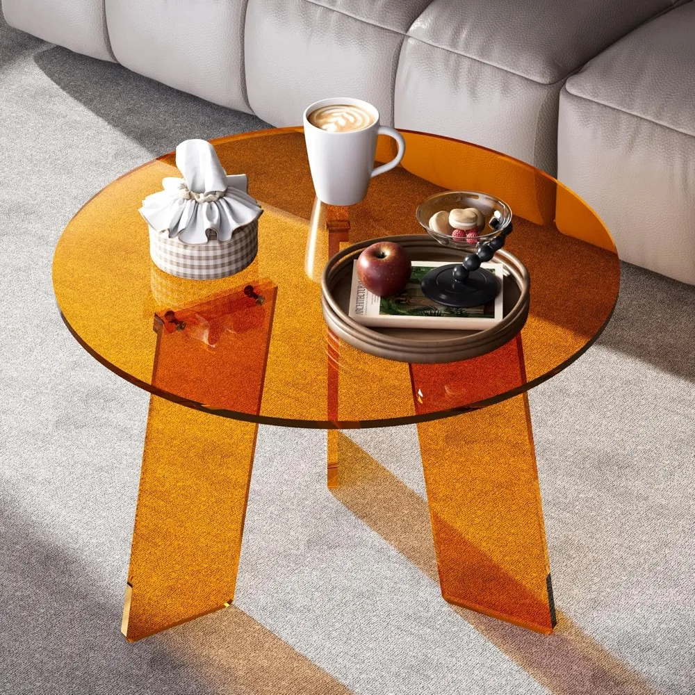 طاولة قهوة مستديرة من الأكريليك الشفاف، طاولة جانبية لوسيت حديثة لغرفة المعيشة وغرفة النوم والمكتب (برتقالي، 23.6 × 15.7) #6