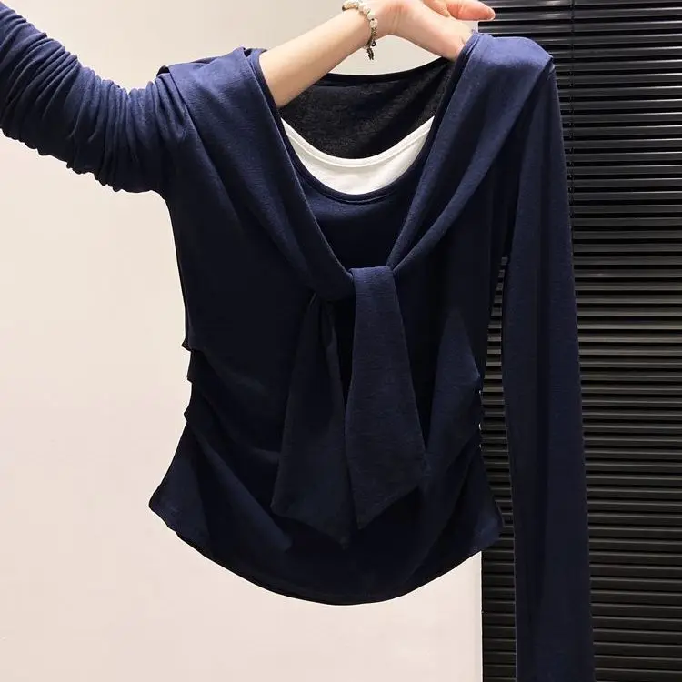 Korean Style Long Sleeve T-Shirt Women's Early Autumn New Shoulder Wrap Outerwear Layered Wear Base Inner Modal Top