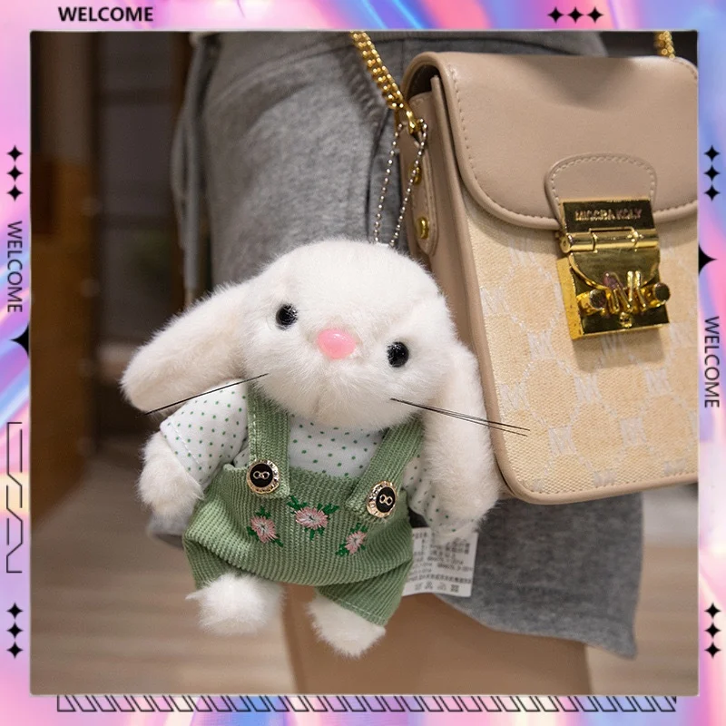 Cute Teddy Bunny Plush Toy Doll Straw Hat Gardener Rabbit Doll Schoolbag Messenger Bag Pendant Decoration Girls Birthday Gifts