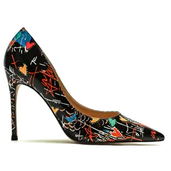 【Measure your feet length before order】Graffiti Women Stiletto High Heel Pumps Pointy Toe Sexy Fetish Prom Fiesta Shoe 55-CHC-33