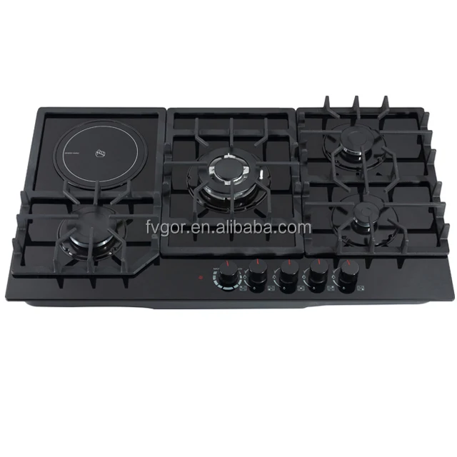 Tempered Glass Panel 36 Inch 5 Burner Built-in Gas Stove Electronic Ignition Battery Operated Class Energy Household Use