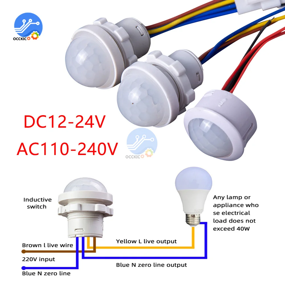 DC12-24V LED PIR Sensor Detector interruptor inteligente 220V110V infrarrojos movimiento del cuerpo humano modo de retardo de tiempo iluminación