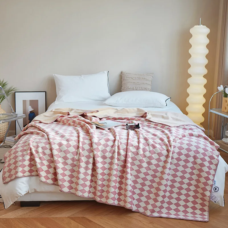 בודק לוח סריג לזרוק שמיכה, כחול, צהוב, דפוס ירוק לילדים, בנים, בנות, מיטה, ספה, רך, מתנת יום הולדת