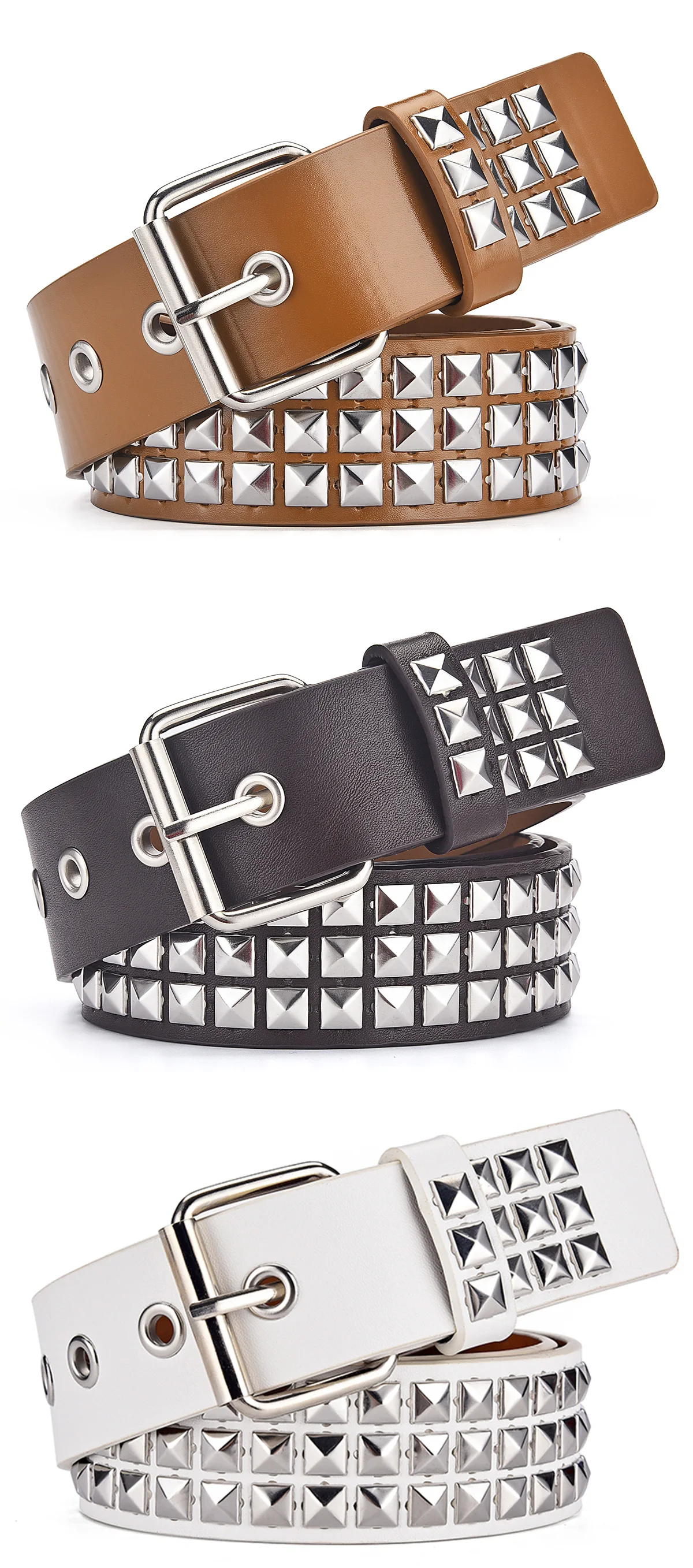 Fashion New Square Bead Rivet Metal Pyramid Men And Women Punk Hardware Jeans Y2K Designer Women's Belt_maomaolike.com