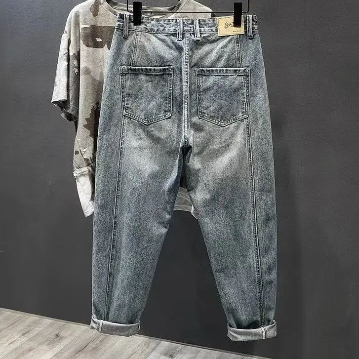 Autumn and Winter 2026 Washed Jeans Men's Trendy Retro Trousers Loose Large Size Straight Cone Autumn Cargo Baggy Pants Man