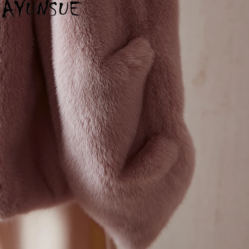 AYUNSUE 2025 جديد الشتاء سترة فرو المنك الطبيعي امرأة فضفاضة أنيقة سترة من الفرو الحقيقي للمرأة الملابس كله المنك شوبانا Жenca