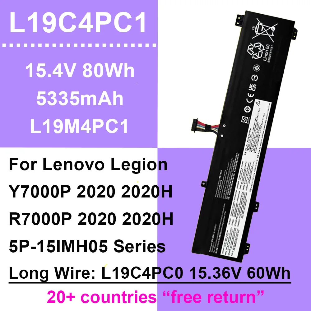 

15.4V 80Wh L19C4PC1 L19M4PC1 Laptop Battery For Lenovo Legion Y7000P R7000P 2020 2020H 5-15IMH05 5P-15ARH05H Series L19C4PC0