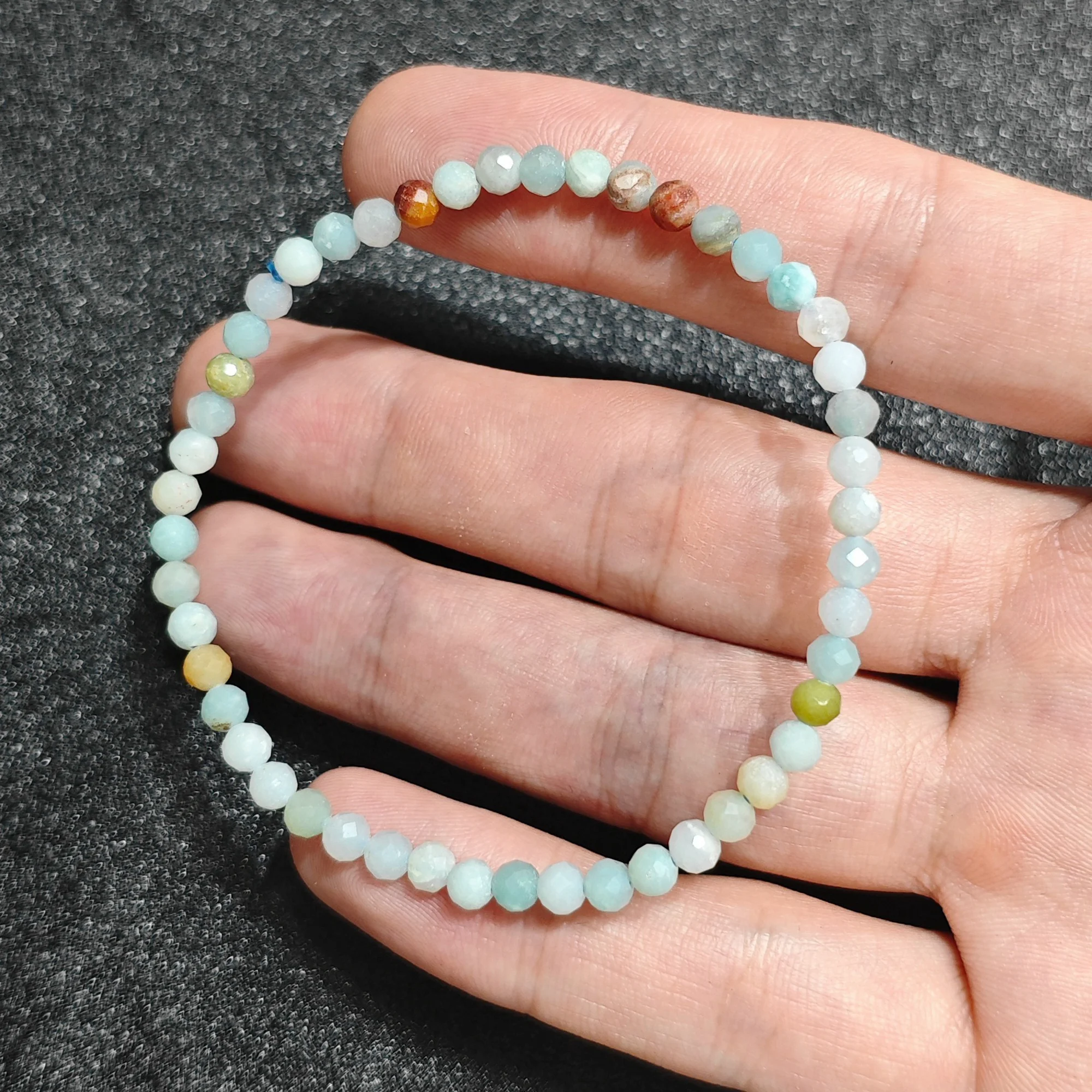 Natural Old Mine Amazonite Bracelet Faceted Small Beads Dainty Stackable Multicolor Crystal Jewelry Present Supply 1 Piece