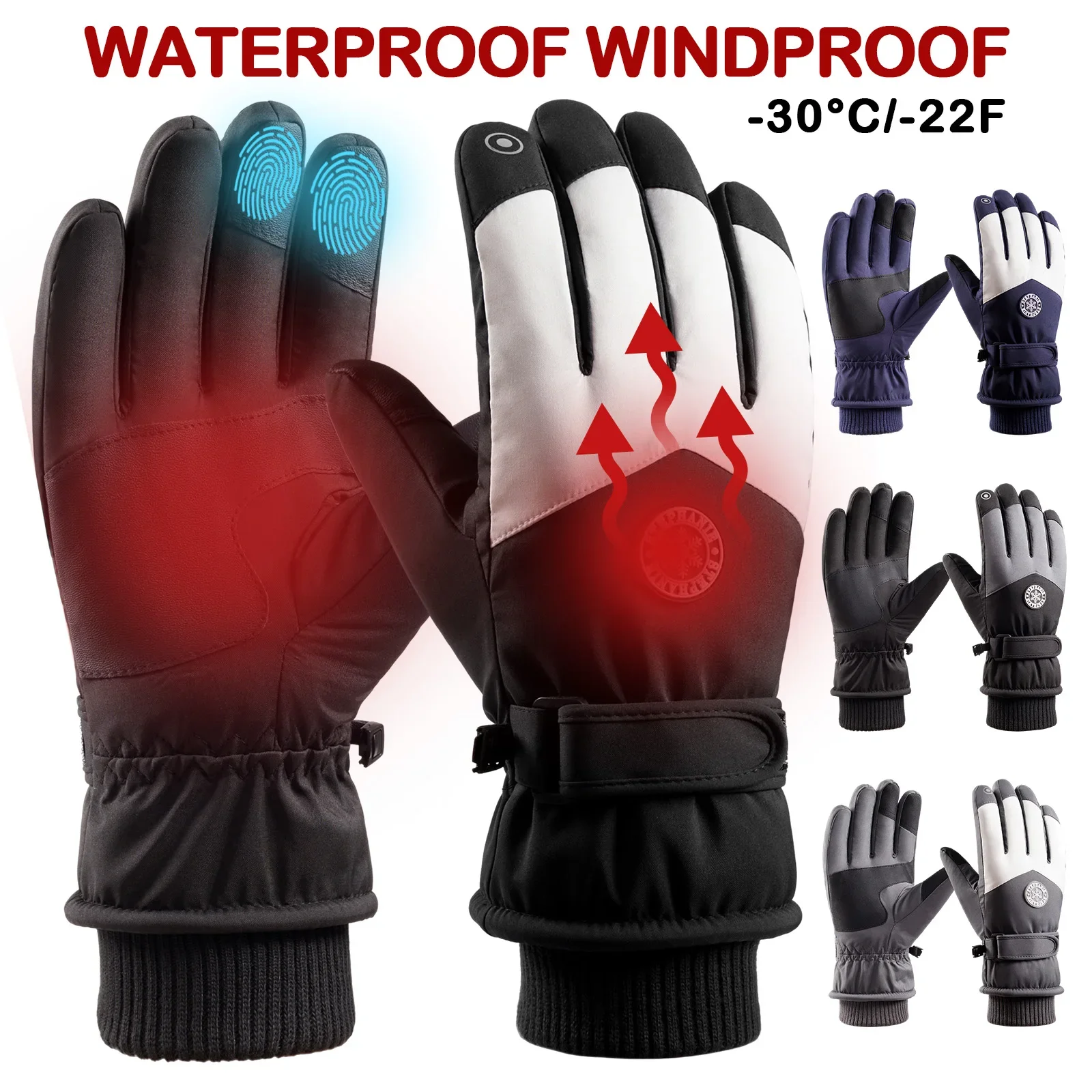 

Waterproof Ski Thermal Touchscreen Snowboard Gloves Warm Winter Snow Gloves Windproof Bike Cycling Gloves Fits Men Wome