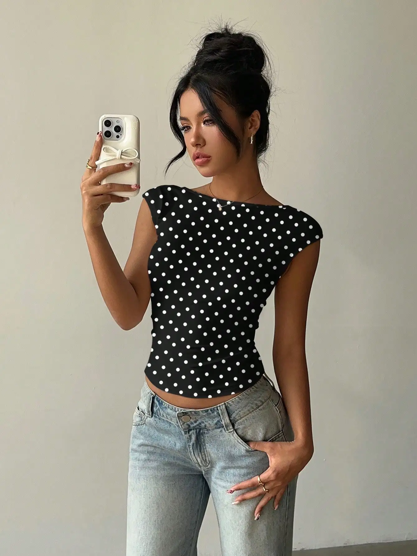 Y2K Sexy Women's Top, Retro Polka‑dot Backless, Elegant & Sexy, Ideal For Parties, Outings & French Vacations