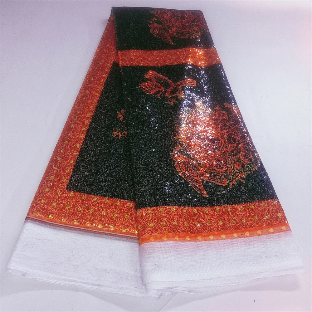 High Quality 5yards African Sequins Lace Fabric Nigerial Silk Style Sequins Material for Party Dress Popular Design P-4-911-2
