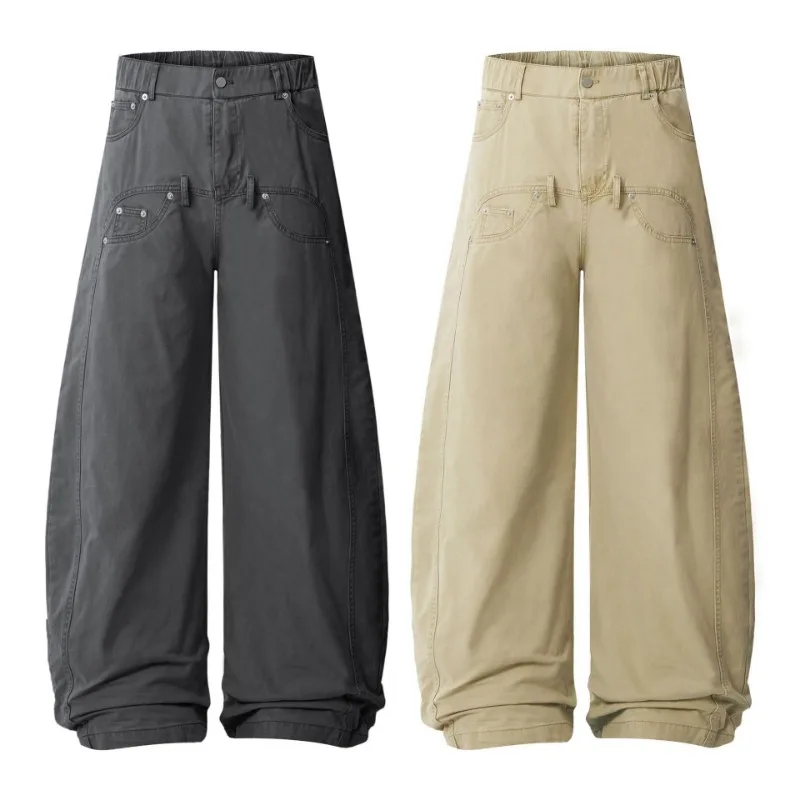OR FL American Retro Curved Knife 100 Cotton Women Cargo Trousers Design Sense Baggy Lazy Solid Color Wide Leg Pants Y2k Slacks