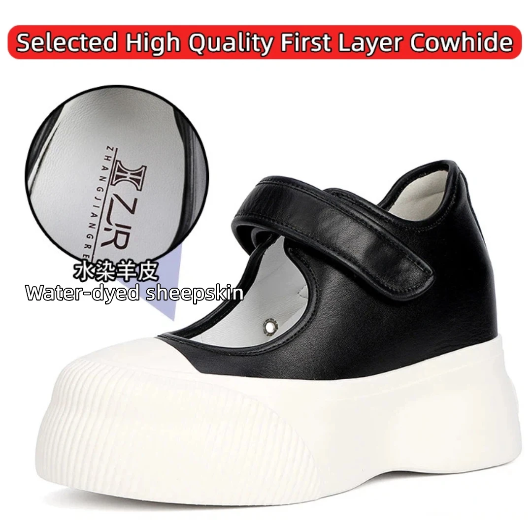 7-11cm Wedge Mary Jane Shoes Women Increasing Shoes Real Leather High Quality Elevator Shoes Chunky Platform Shoes