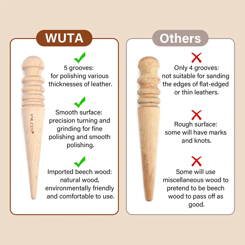 WUTA 1PC Leather Burnisher Wood Slicker Rounded Edge Burnishing Groover Tool DIY Polished Grinding Smooth Leather Craft Tools - 2