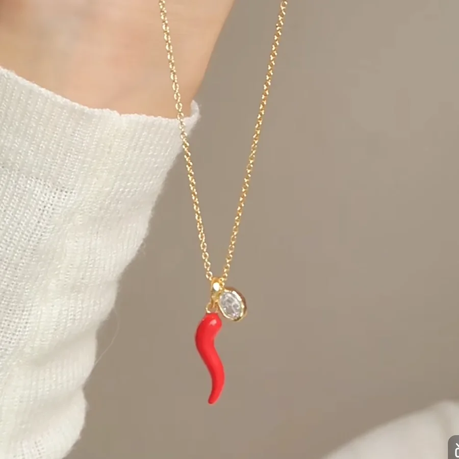 Red enamel pepper pendant necklaces for women funny cute plant necklaces luxury designer creative jewelry new in 2026