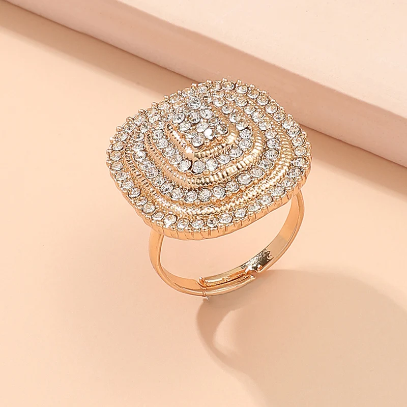 Elegant Geometric Rhinestone Inlaid Opening Ring