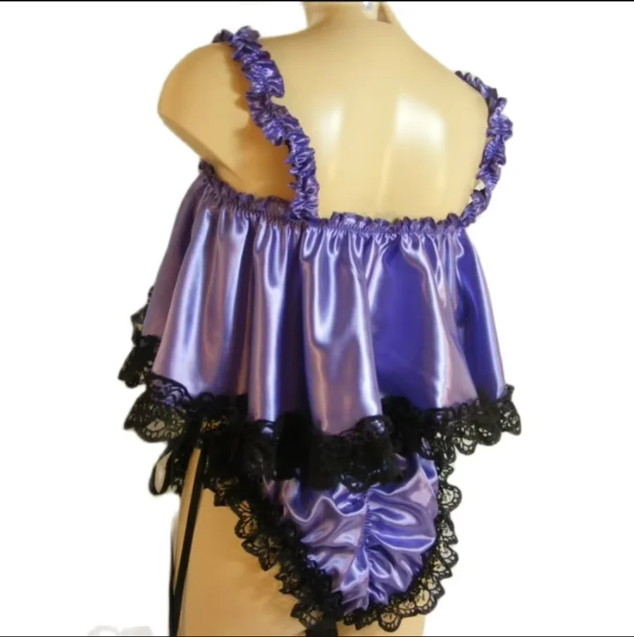 

Fashion Adult Sexy Girl Purple Sling Black Lace Lace Lace Sissy Sling Lined Princess Pajamas Custom Multi Color