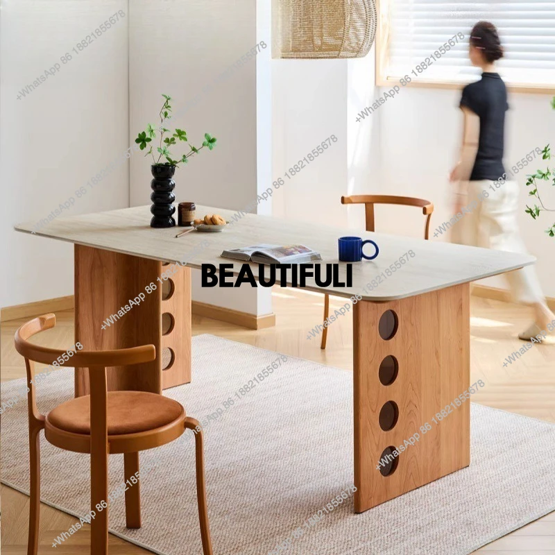 rock slab dining table household small apartment dining table cherry wood workbench all solid wood dining table and chairs