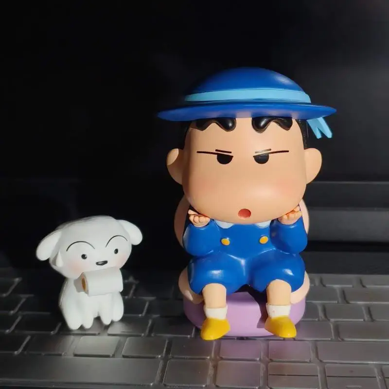 

10cm Anime Crayon Shin Chan Toys Toilet Bowl Shinnosuke Nohara Cos School Uniforms Doll Shiro Figures PVC Collection Decor Model