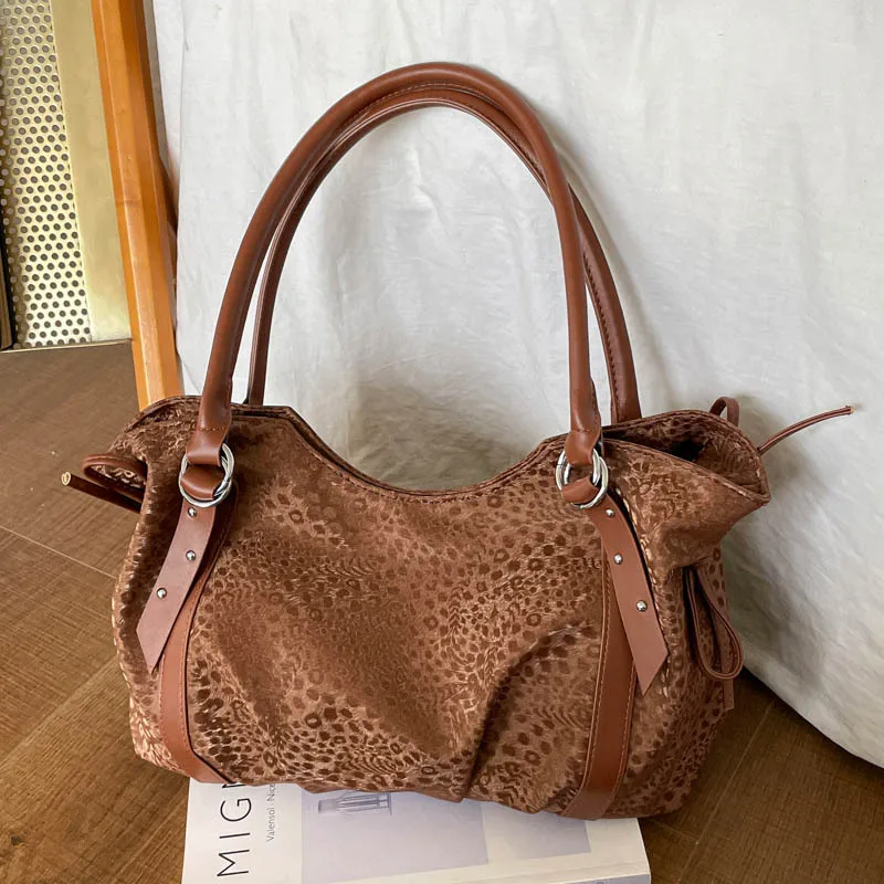 Fashion Leopard Women Handbag Soft PU Leather Ladies Shoulder Bags Large Capacity Brand Trending Wrinkle Big Totes Commutes